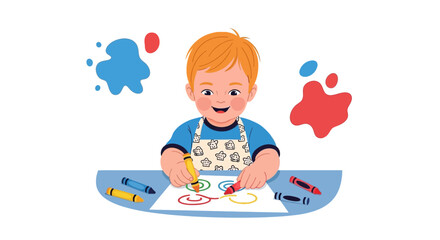 Fototapeta premium A Cheerful Child Delights Creatively While Drawing With Their Vibrant Colors