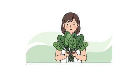 Young Woman Holds Fresh Spinach, Depicting Healthy Eating, Greenery, and Nutrition