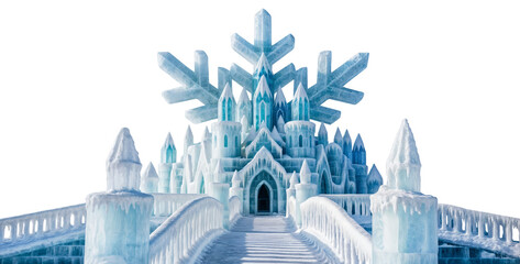 a big castle made of ice and snow with a large snowflake on top