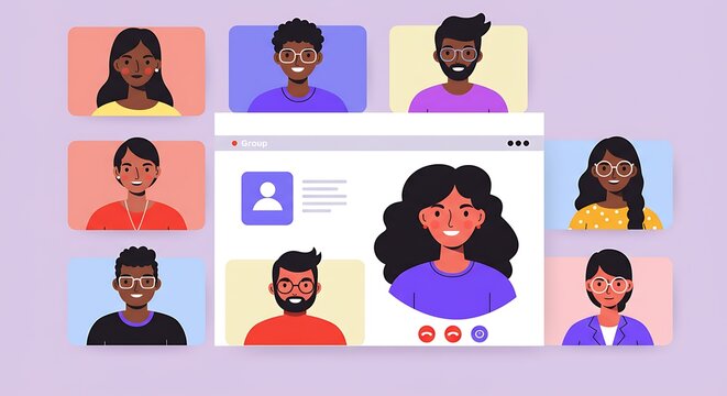 Group Video Call Screen with Diverse Participants.