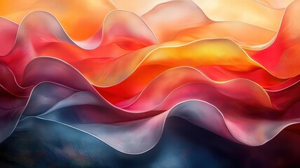 Vibrant abstract waves of flowing fabric in warm hue, creating a sense of moveent and depth, perfect formodern design and artisticprojects.