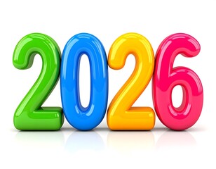 Colorful Inflatable 2026 Year Numbers on a Reflective Surface