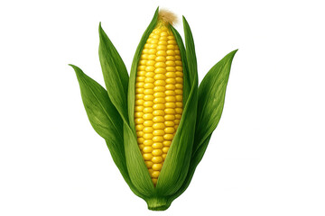 Obraz premium Ripe corn cob emerging from its green husk, isolated on a transparent background, ready for culinary use