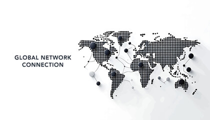 Vector illustration of global network technology with a dotted world map and connection points