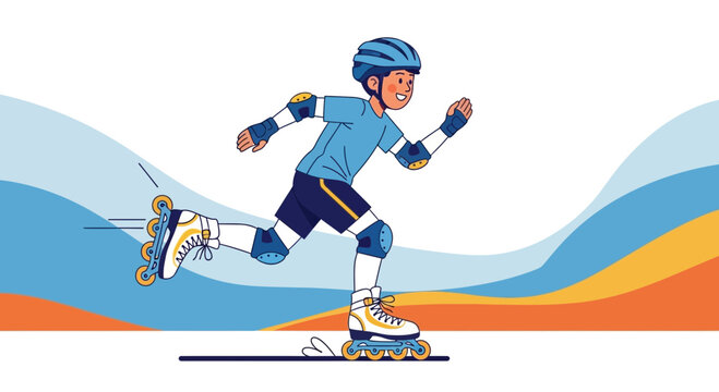 Youngster Embarks Upon Inline Skating Adventure Amidst Dynamic And Colorful Backdrop