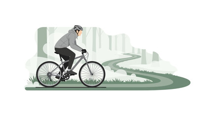 Fototapeta premium A Cyclist Rides Through a Forest on a Winding Trail in a Vector Illustration