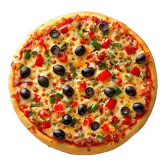 Delicious veggie pizza with olives peppers and cheese a tasty meal