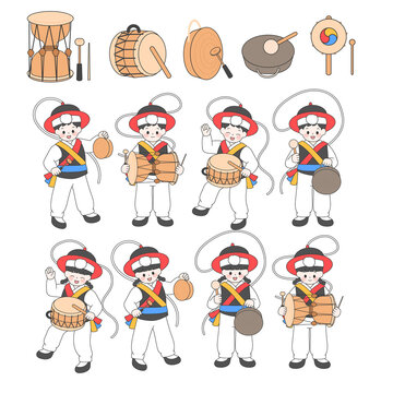 Korean Traditional Instruments Samulnori Illustration Set