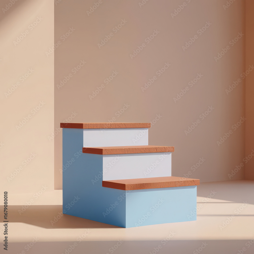 Poster minimalist pastel staircase with wooden steps creating a serene and modern visual display