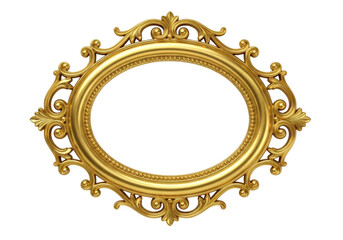 Ornate oval gilded antique picture frame with intricate scrollwork isolated on transparent background