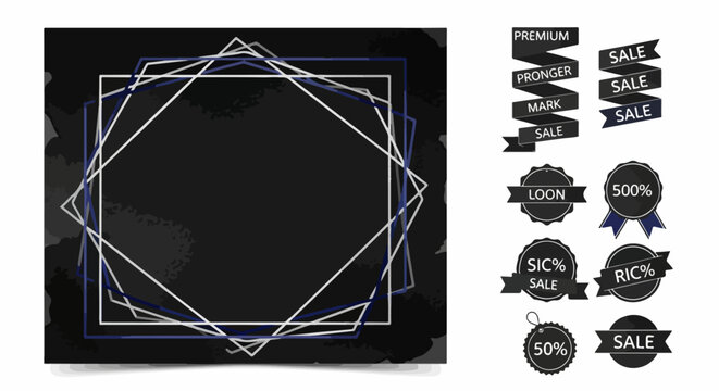 Elegant Geometric Frames & Sale Badges Black & White Design Elements