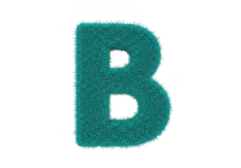 A textured teal letter b with a fuzzy appearance isolated on transparent background