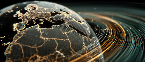 Glowing digital globe shows global network connection and communication. An inspiring abstract concept of future technology and earth data