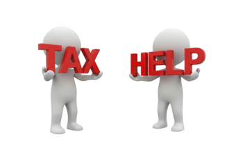 Two 3d figures holding red tax help letters isolated on transparent background
