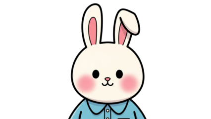 Cute Bunny Character in Shirt Cartoon Style Drawing isolated