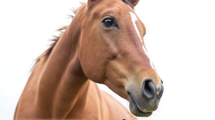 Majestic Brown Horse Headshot with White Blaze on Bright Background
