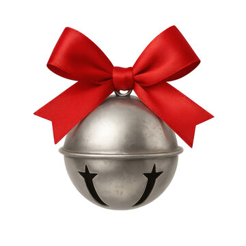 Matte silver jingle bell with big red bow