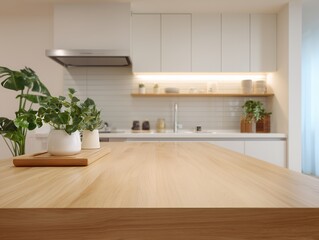 観葉植物を置いた明るいモダンキッチン