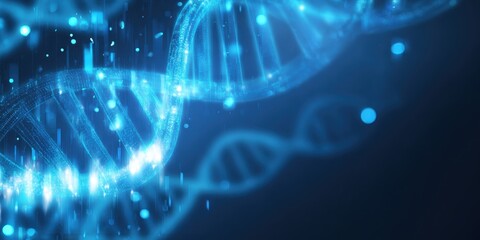 Futuristic DNA Helix Structure with Glowing Lights and Particles