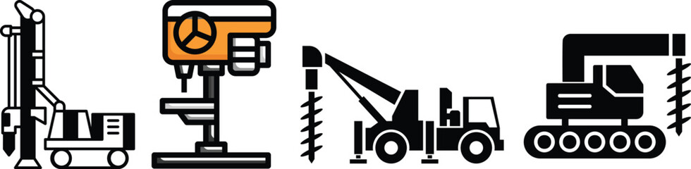 Drill machine icon set.Electric screwdriver glyph icon. Symbol, logo illustration. Vector graphics.hand drill icon design, flat style icon collection.