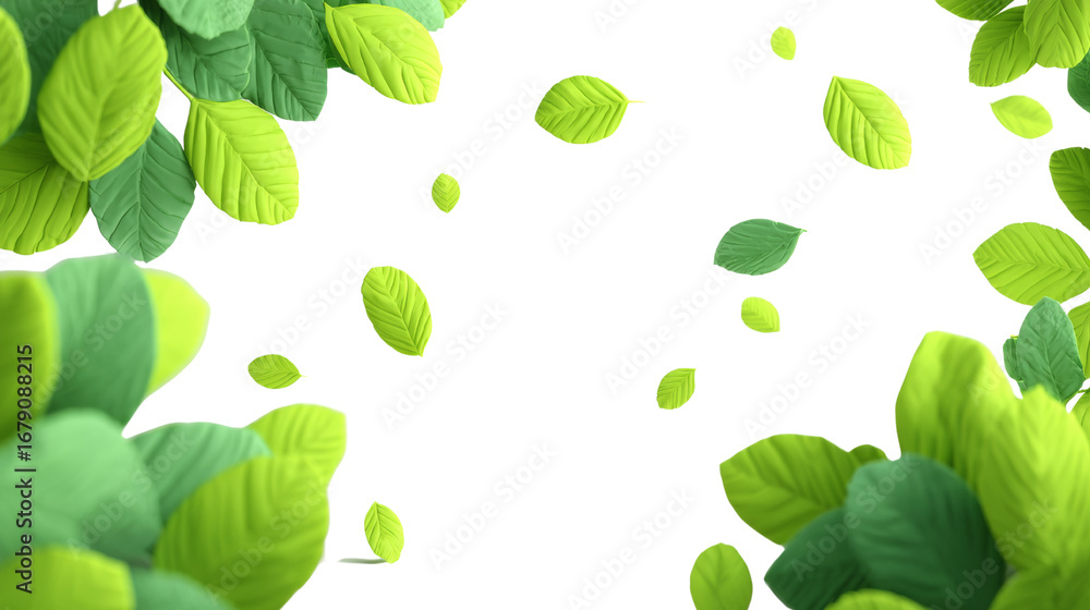 Poster fresh green leaves creating a frame on a clean transparent setting for designs with organic and