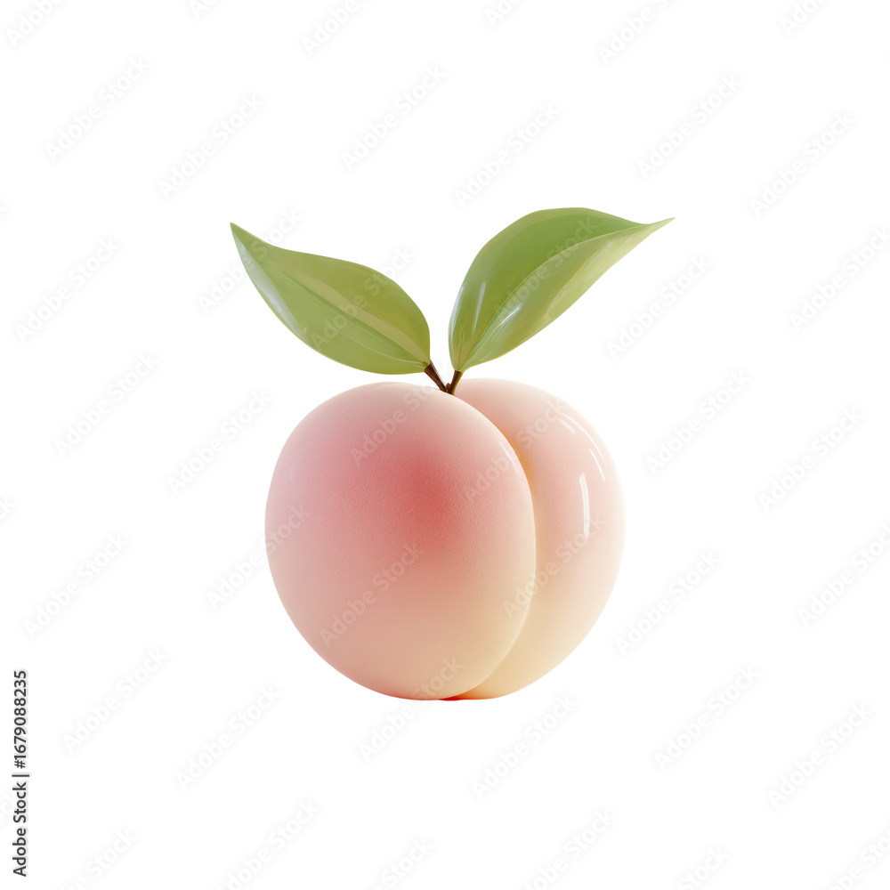 Poster luminous peach with soft gradient and verdant leaves on an isolated transparent layer