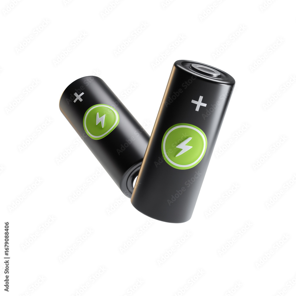 Poster floating battery pair on transparent creating a minimalist and modern design theme with clean