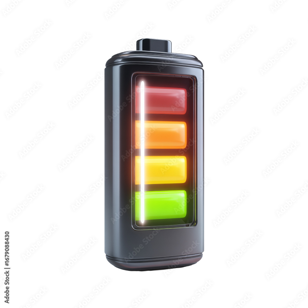 Poster vibrant 3d render of a battery charging display against an isolated transparent field