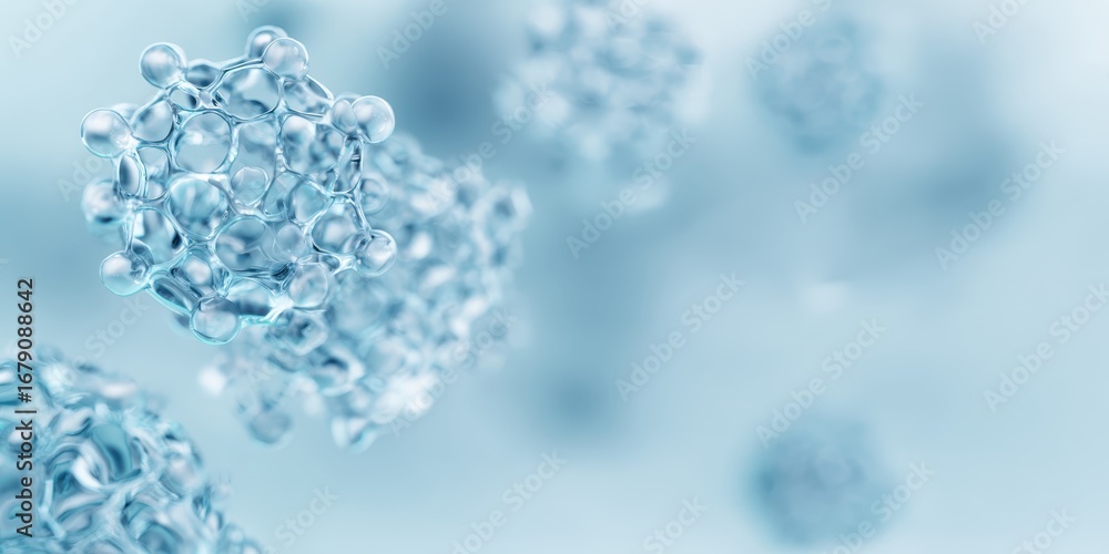 Poster abstract molecular structure on soft blue background in 3d view