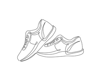Sneaker sport shoe outline illustration. Continuous line art drawing of sneakers shoe. Editable stroke.