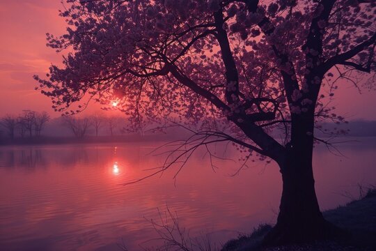 Cherry blossom landscape outdoors sunrise. - Powered by Adobe
