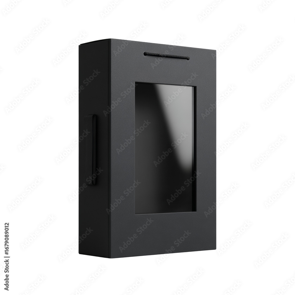Poster sleek rectangular package with cutout window for product visibility against isolated setting