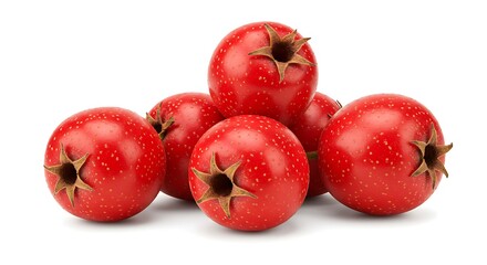 Vibrant Red Hawthorn Berries on White Background.