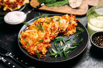 Golden Potato Pancakes with Sour Cream . draniki
