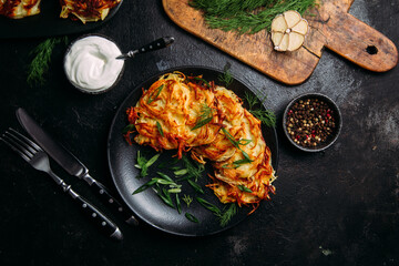 Golden Potato Pancakes with Sour Cream . draniki