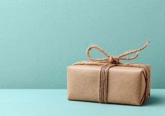 Simple kraft paper gift box on a mint green background