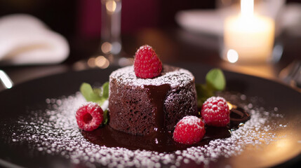 Molten Chocolate Lava Cake with Fresh Raspberries