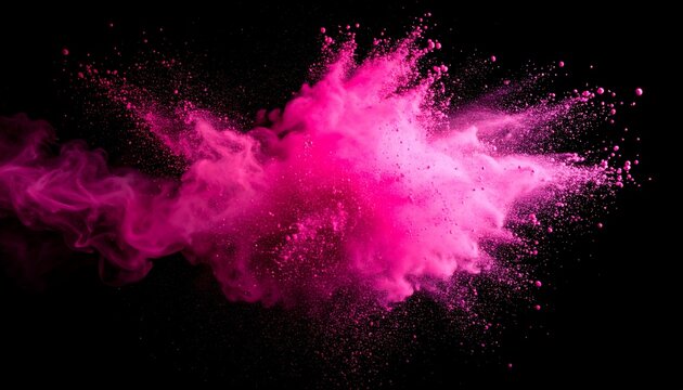 Pink powder explosion on black background