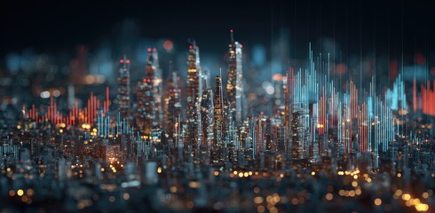 Futuristic city skyline, data-driven and abstract