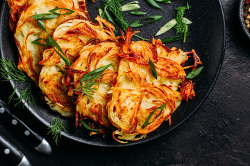 Golden Potato Pancakes with Sour Cream . draniki