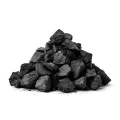 Fototapeta premium Pile of black charcoal pieces isolated on white background