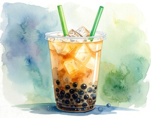 Watercolor illustration of a bubble tea (1)