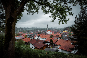 town of Nesselwang over the rooftops, Eastern Allgäu