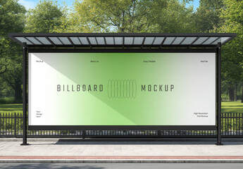 Bus Stop Shelter Billboard Mockup