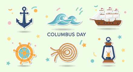 Columbus Day holiday themed vector elements for marine exploration celebration