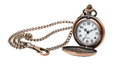 Isolated Vintage Pocket Watch with Chain
