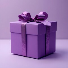 Obraz premium Elegant Purple Gift Box with a Metallic Textured Bow on a Monochromatic Background