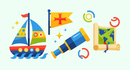 Obraz premium Adventures await: a colorful depiction of discovery and nautical exploration