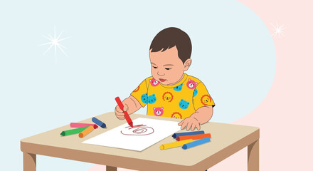 Young Child Engaged In Creative Coloring, Focused On Artistic Expression and Early Development