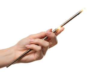Woman with magic wand on white background, closeup